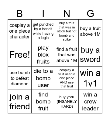 Blox Fruits Bingo Card