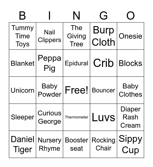 Baby Collins Bingo Card