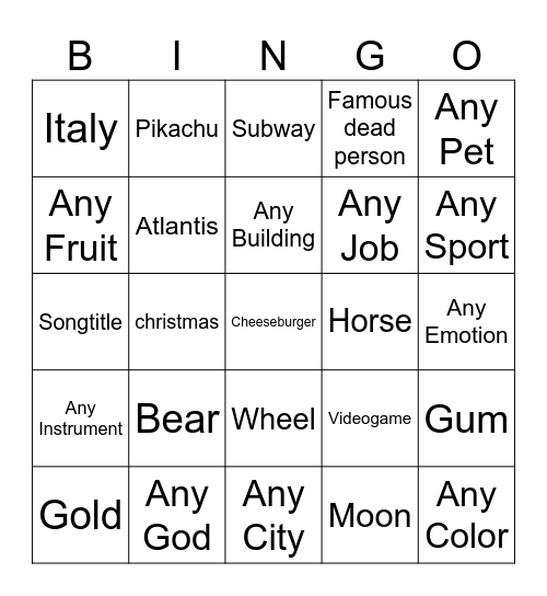 INIFINITE CRAFT BINGO Card