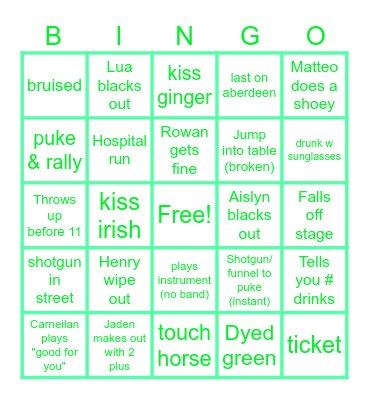 St Patty's Bingo Card