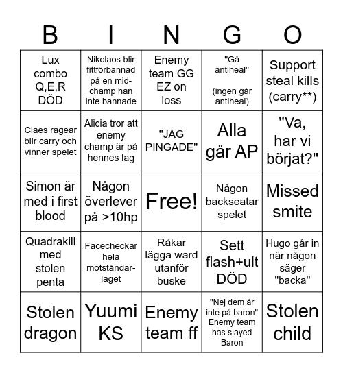 lol Bingo Card