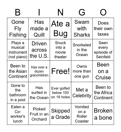 😃  Friendship Dinner Bingo  😃 Bingo Card