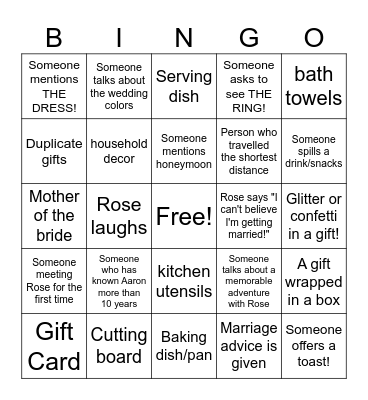 Bridal Bingo! Bingo Card