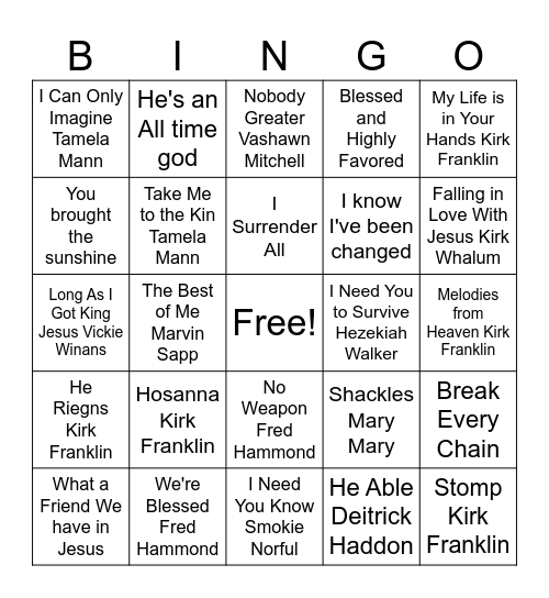 Black Gospel Bingo Card