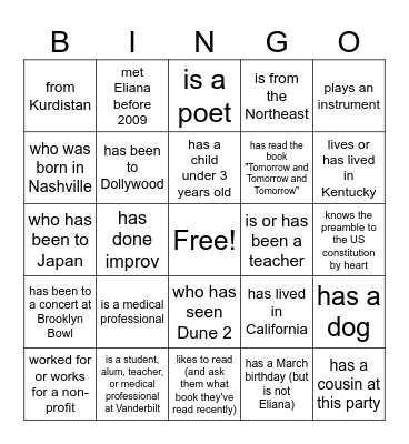 Find someone who... Bingo Card