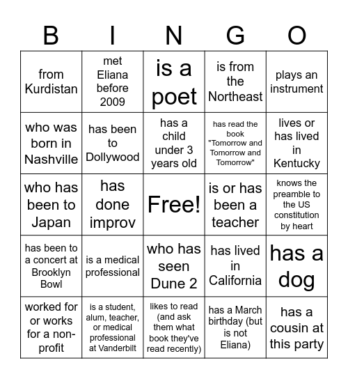 Find someone who... Bingo Card