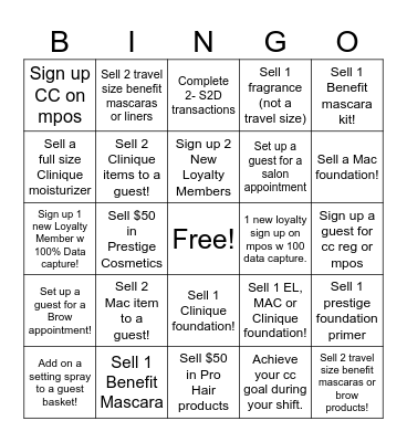 Ulta Beauty Bingo (Get a Bingo, Get a prize!) Bingo Card