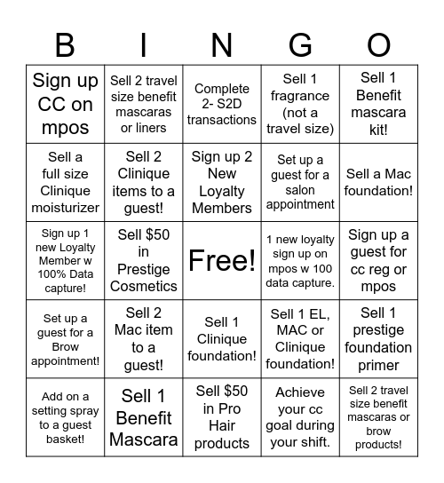 Ulta Beauty Bingo (Get a Bingo, Get a prize!) Bingo Card