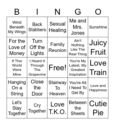 Al Green, Marvin Gaye, Tammy Terrell, O'jays Bingo Card