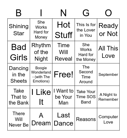 Soul Train Disco Groove Bingo Card