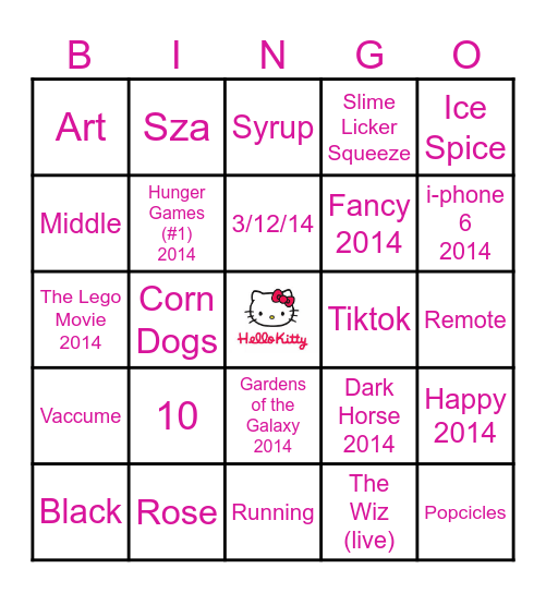 Bria's Hello Kitty Bingo Card