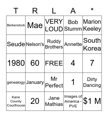 Tessie's Birthday Bingo Card