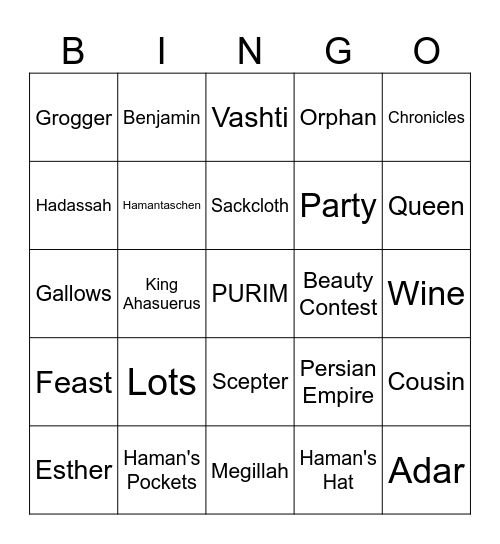 PURIM BINGO Card