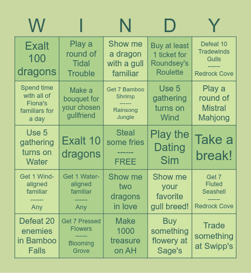 ༄ Gulls | Windgo | Wind & Water ༄ Bingo Card