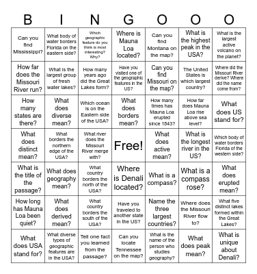Geography of the United States Bingo Card