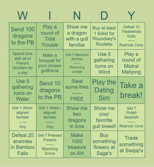 ༄ Gulls | Windgo | OOF ༄ Bingo Card