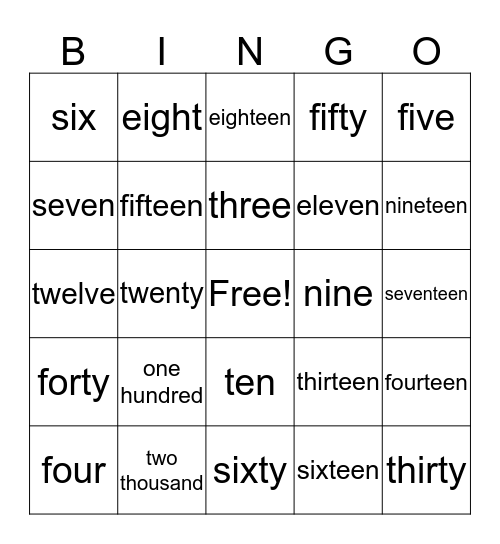 Number Bingo Card