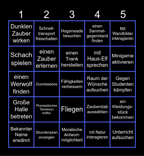 Hogwarts Legacy Bingo-Abend Bingo Card