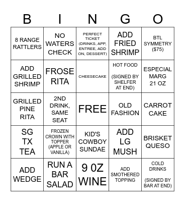 LAUREN'S SATURDAY NIGHT CONTEST Bingo Card