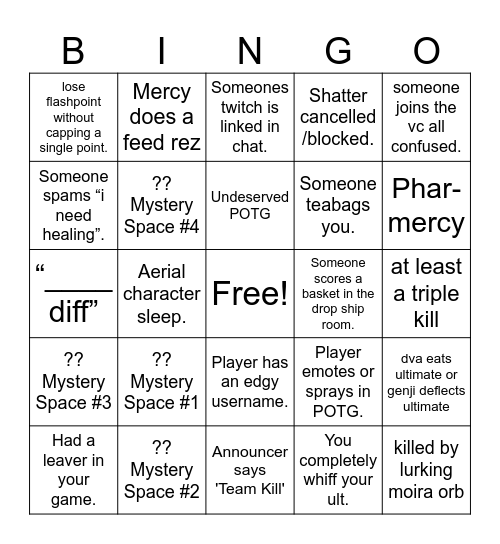 Overwatch Drunk Bingo Card