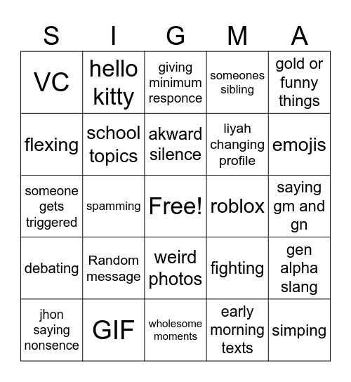 !Groupchat bingo! Bingo Card