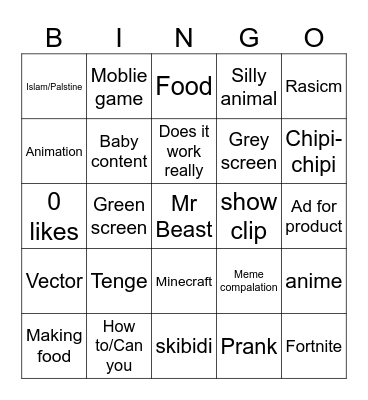 qwertyuiop Bingo Card