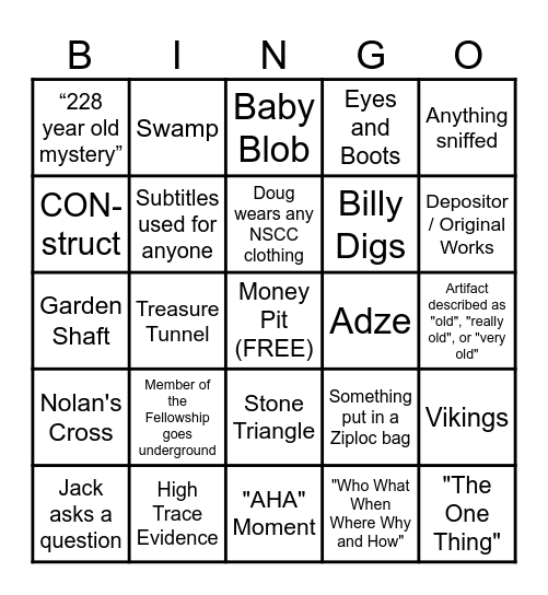 Curse of Oak Island Bingo Card