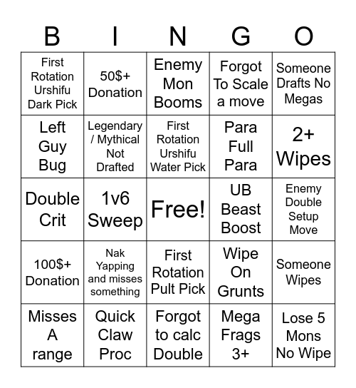 MHO Draft Race Bingo Card