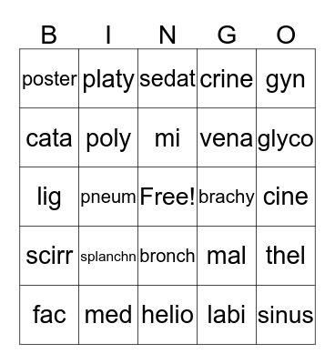 Medical Terminology 2 Bingo Card