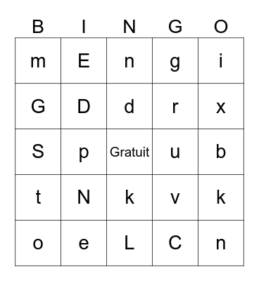 Alphabet - Majuscule et minuscule Bingo Card
