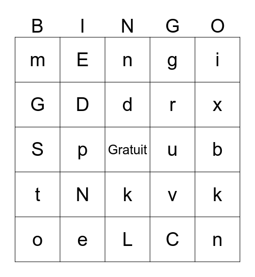 Alphabet - Majuscule et minuscule Bingo Card