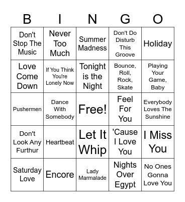 70'S SMOOVE Bingo Card