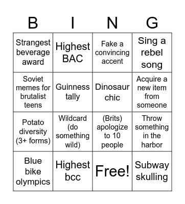 Paddy Bingo Card