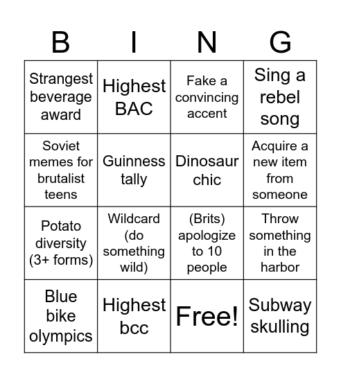 Paddy Bingo Card