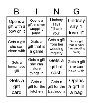 Bridal Bingo Card