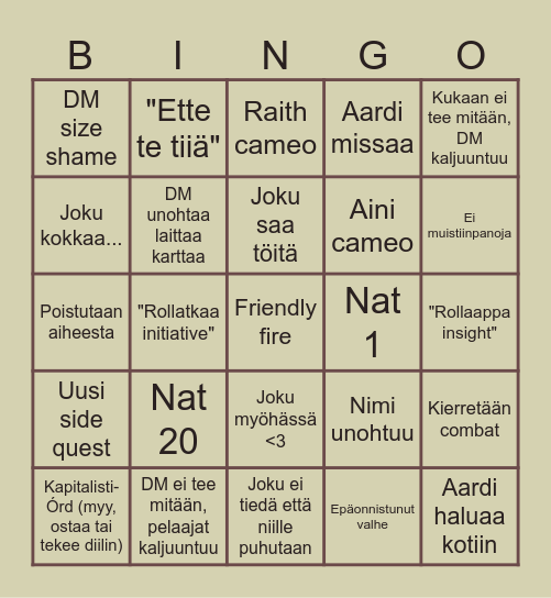 The Pissi Beyond the Witchlight Bingo Card