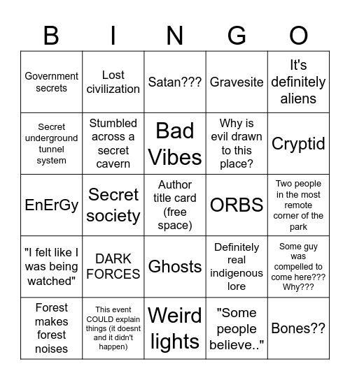 Mysteries of the National Parks Bingo Card