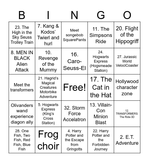 Universal ride/show/shop/volcano bay/hotel / Mom photo bingo Card