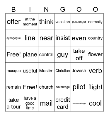 staycations Bingo Card