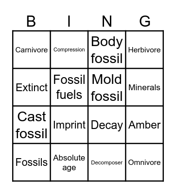 Fossil Bingo Card