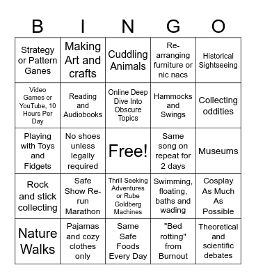 ND Vacay Options Bingo Card