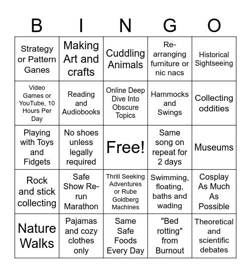 ND Vacay Options Bingo Card