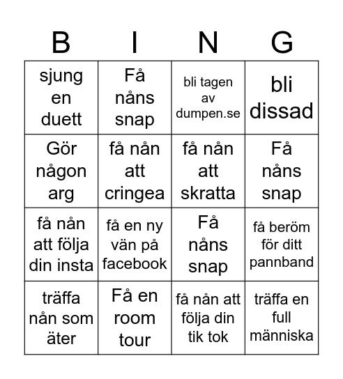 Ome.tv bingo Card