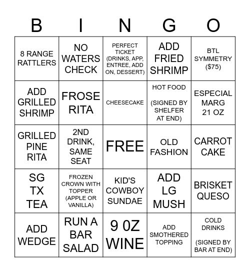 LAUREN'S SATURDAY NIGHT CONTEST Bingo Card