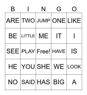 SIGHT WORDS Bingo Card