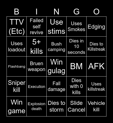 Warzone 2.0 bingo (Credits to: Big Puffer) Bingo Card