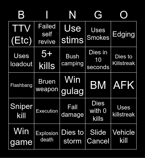 Warzone 2.0 bingo (Credits to: Big Puffer) Bingo Card