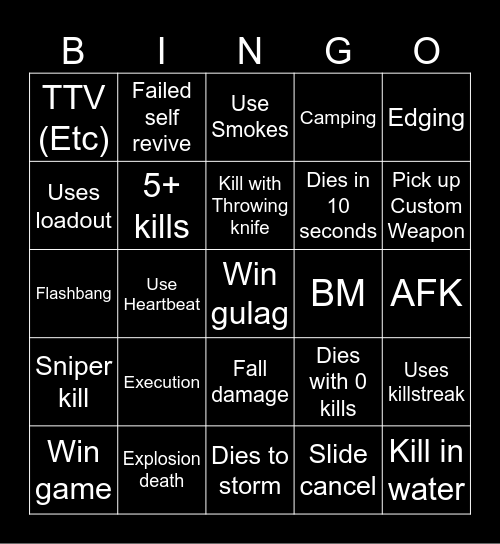 Warzone 2.0 bingo (Credits to: Big Puffer) Bingo Card