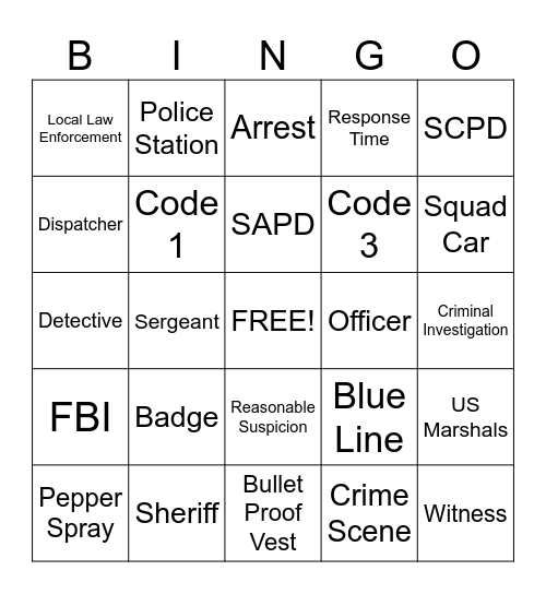 Law Enforcement Brightview Bingo Card