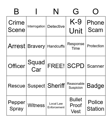 Law Enforcement Brightview Bingo Card